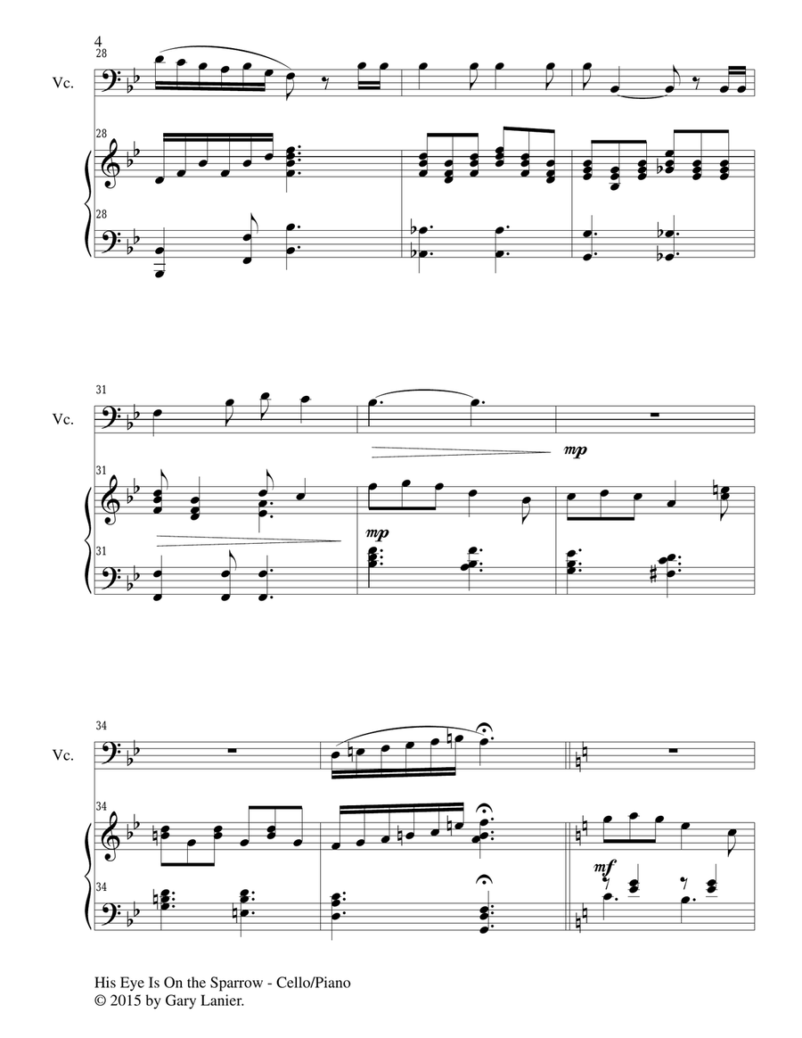 HIS EYE IS ON THE SPARROW (Duet – Cello and Piano/Score and Parts) Piano scores gallery preview page 5