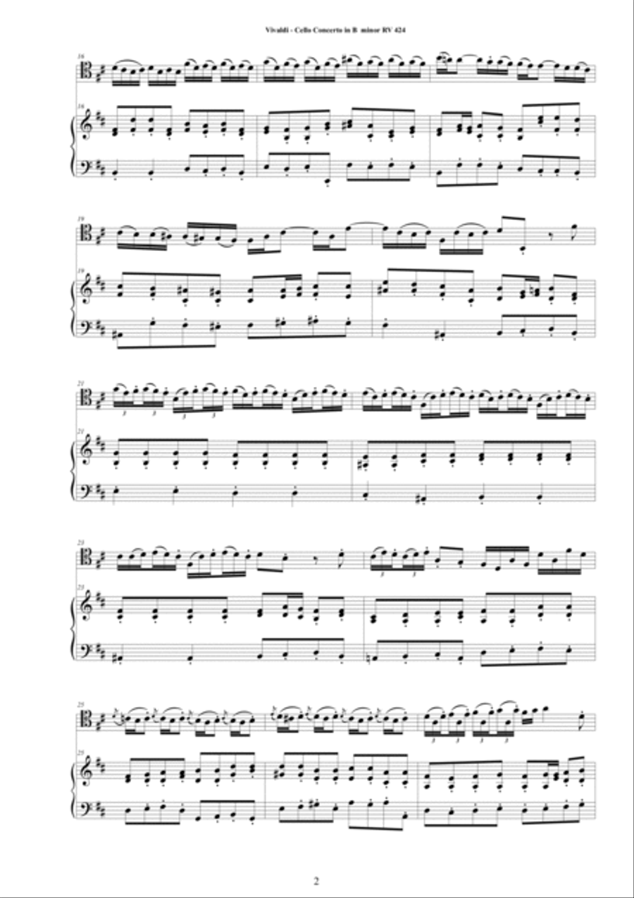 Vivaldi - Cello Concerto in B minor RV 424 for Cello and Cembalo (or Piano) String Duet scores gallery preview page 2