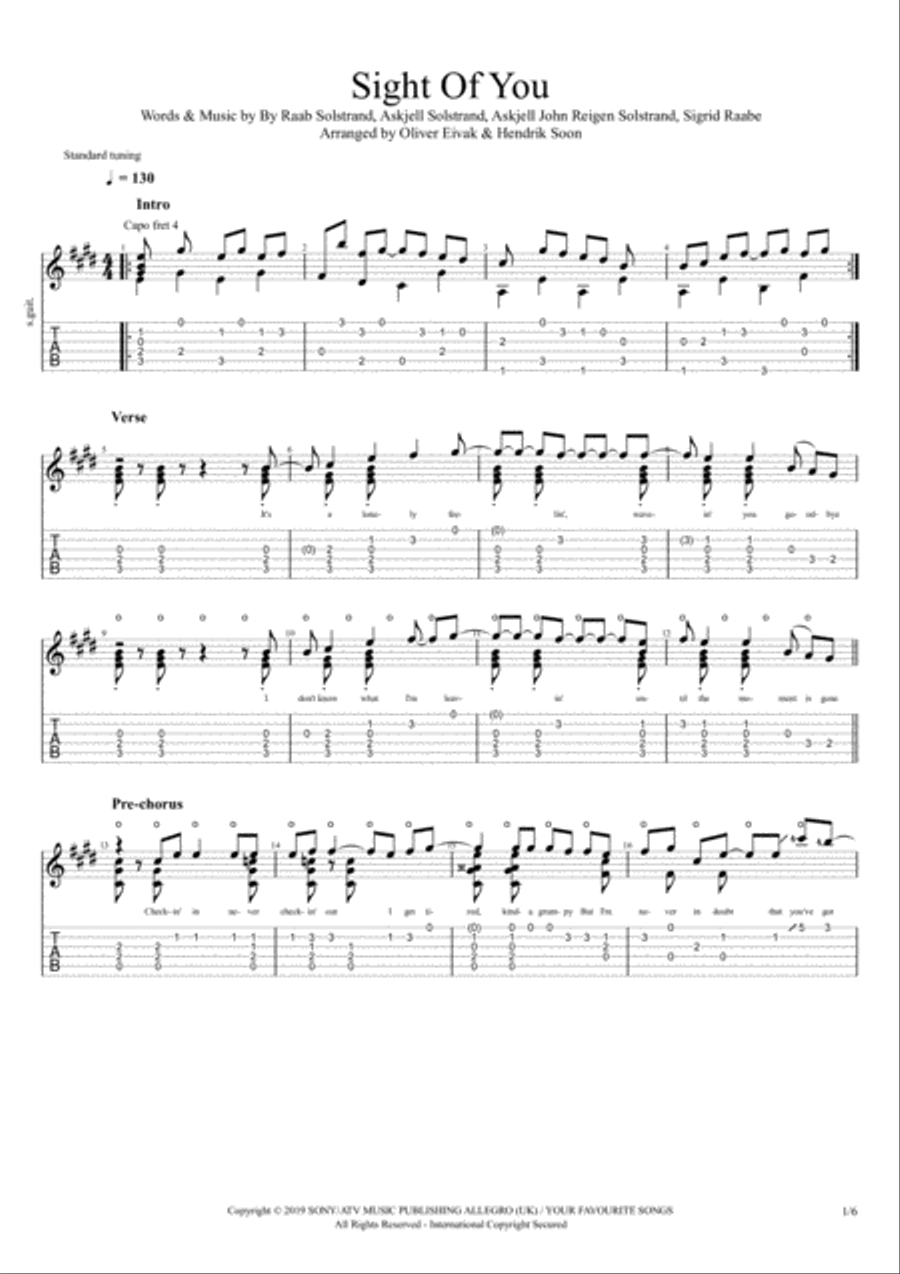 Sight Of You Guitar Tablature scores gallery preview page 1
