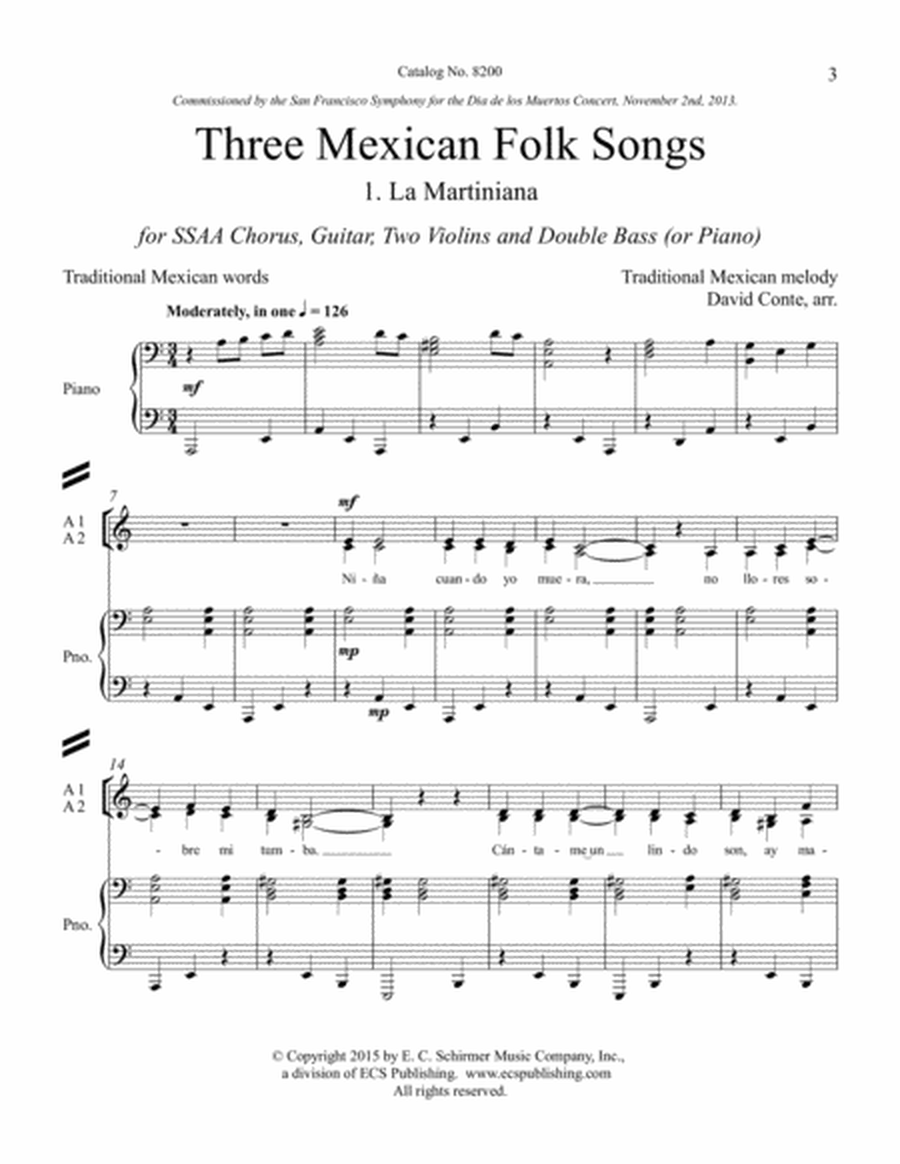 Three Mexican Folk Songs: 1. La Martiniana (Downloadable Piano/Choral Score)