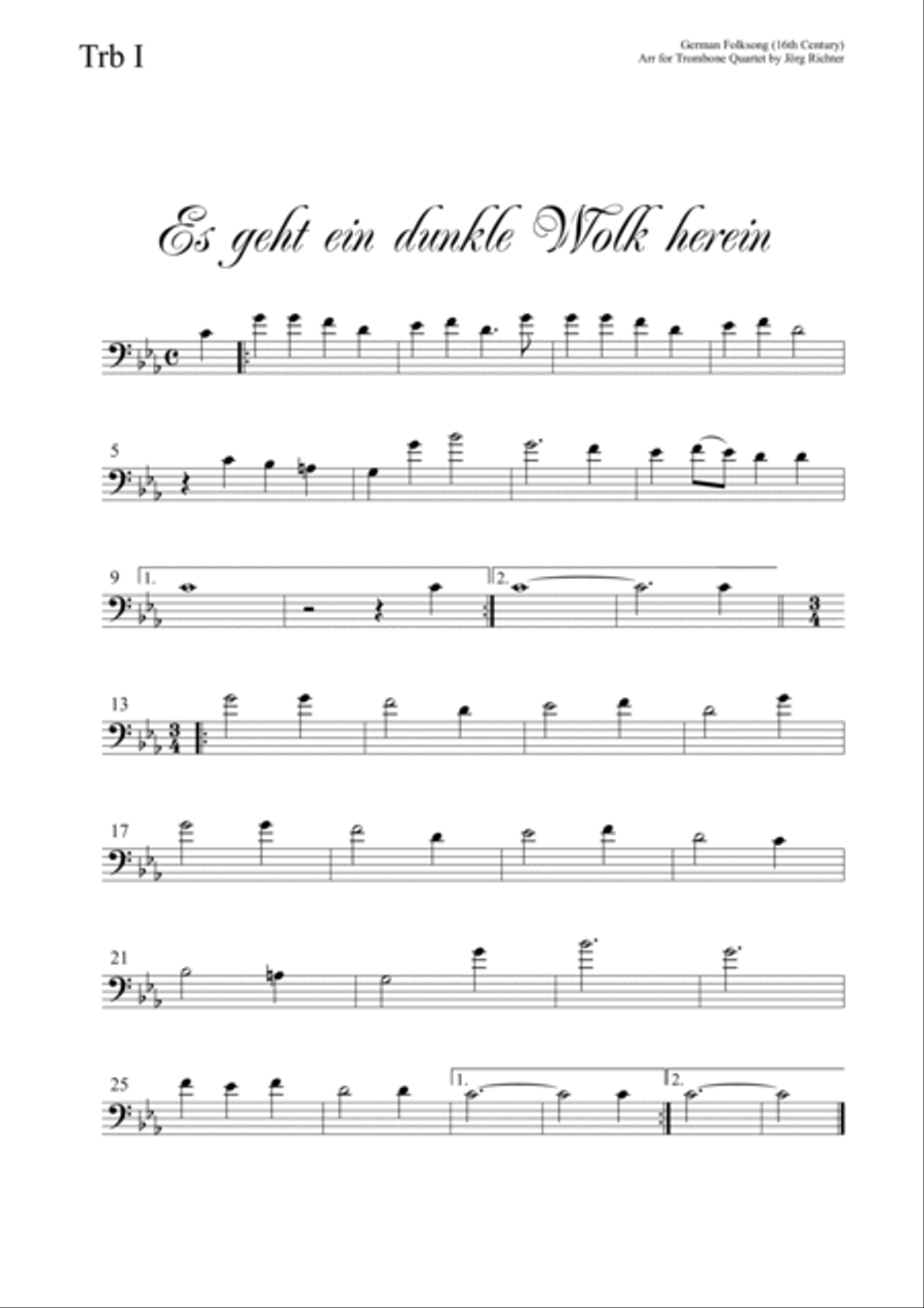 Es geht ein dunkle Wolk herein (A dark cloud enters) for Trombone Quartet Brass Quartet scores gallery preview page 4
