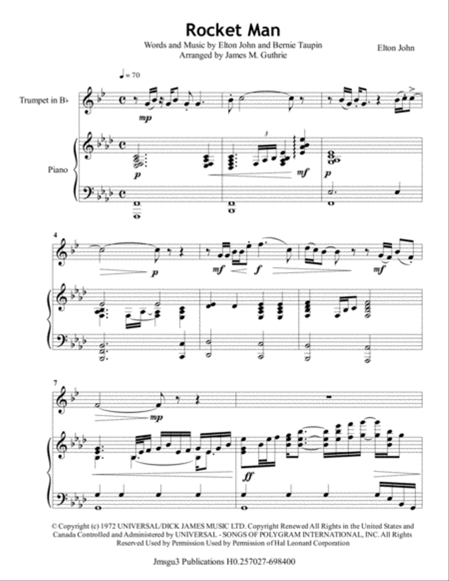 Rocket Man (I Think It's Gonna Be A Long Long Time) B-Flat Trumpet scores gallery preview page 2