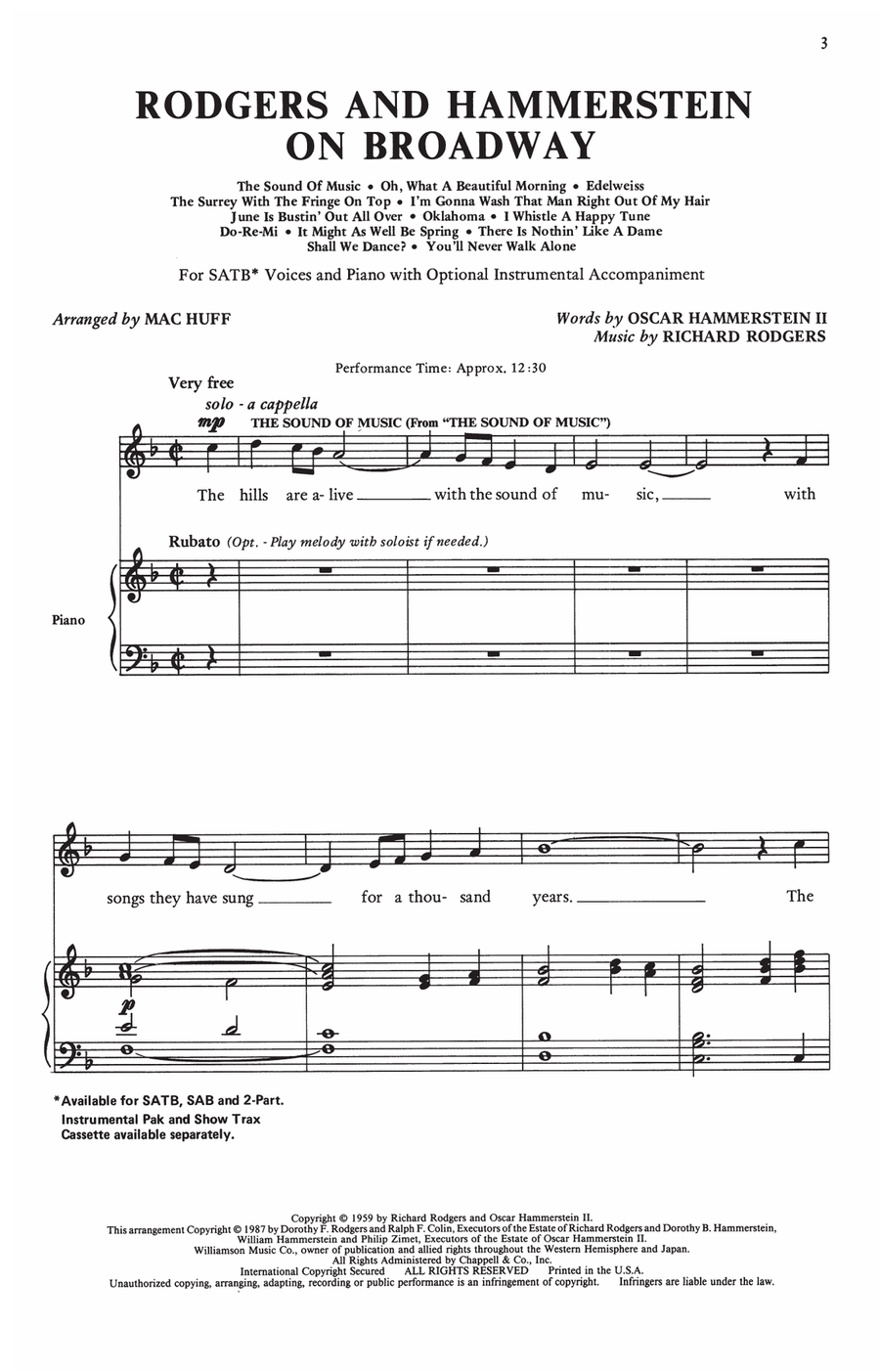 Rodgers and Hammerstein On Broadway (Medley) (arr. Mac Huff) 4-Part scores gallery preview page 1