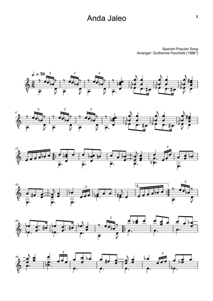 Spanish Popular Song - Anda Jaleo. Arrangement for Classical Guitar image number null