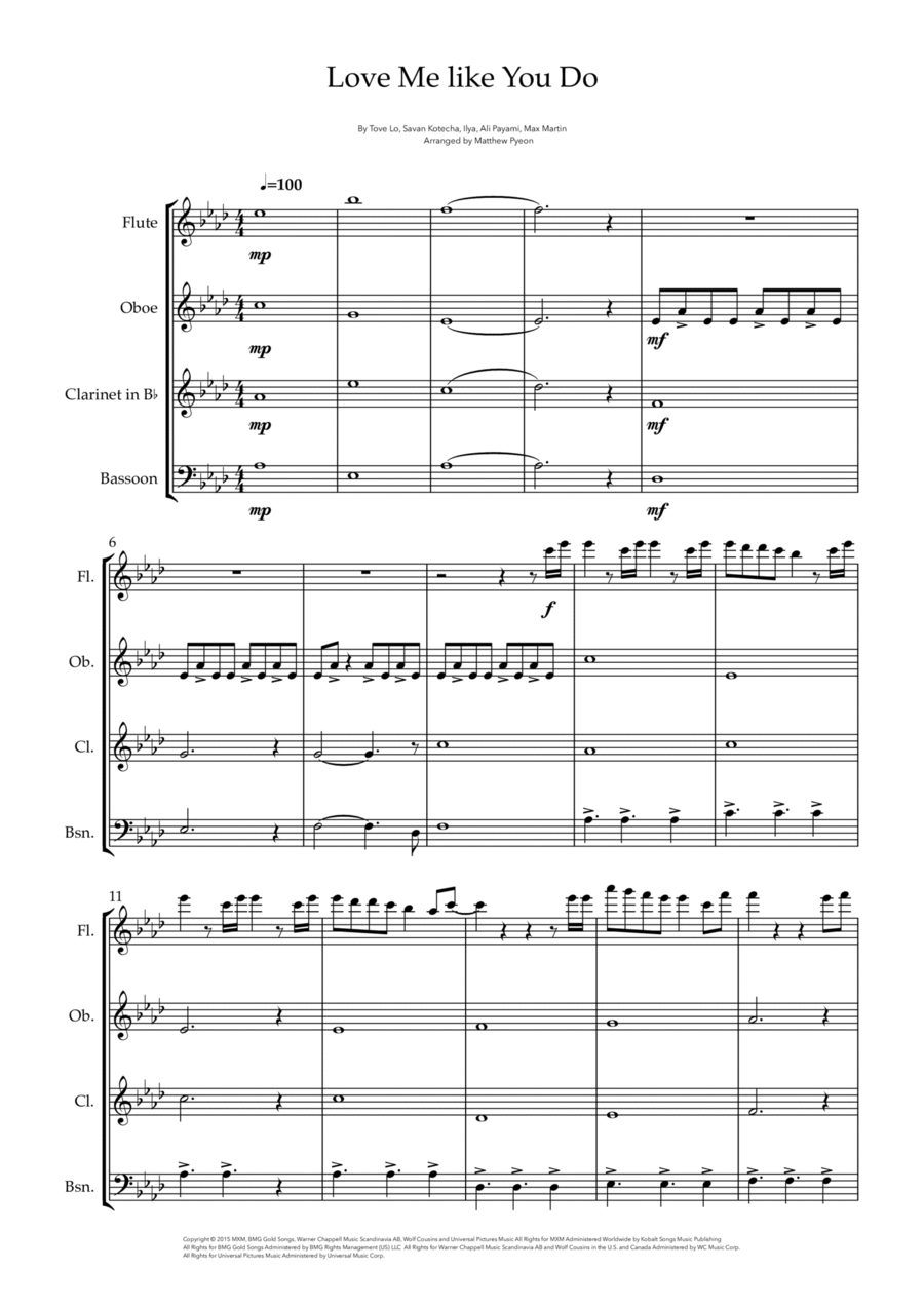 Love Me Like You Do Love Me Like You Do Woodwind Quartet scores gallery preview page 1