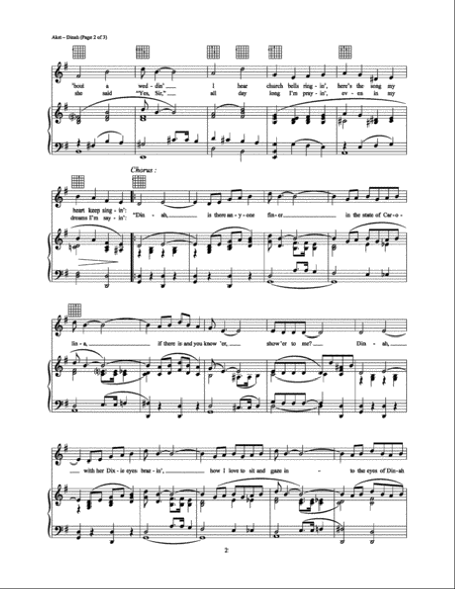 Dinah Dinah Piano, Vocal, Guitar scores gallery preview page 2