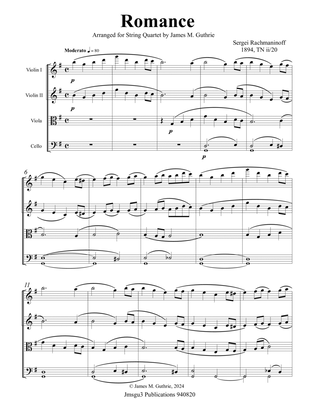 Rachmaninoff: Romance for String Quartet