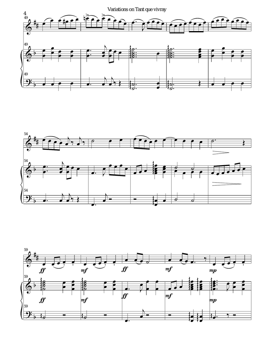 Variations on Tant que vivray (As long as I live) for alto saxophone and harp Alto Saxophone scores gallery preview page 4
