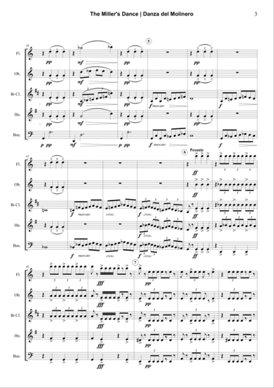 Dance of the Miller (Danza del Molinero) from from The Three-Cornered Hat Woodwind Quintet scores gallery preview page 3