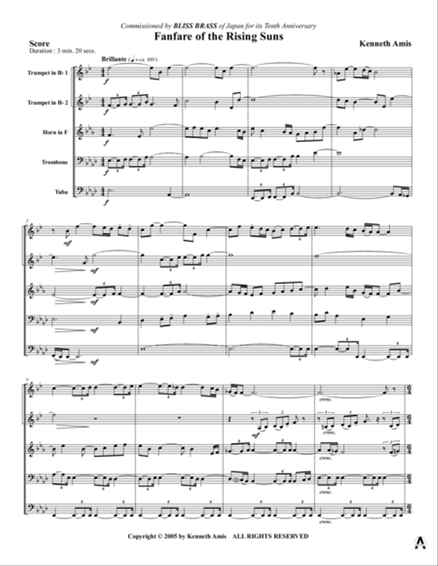 Fanfare of the Rising Suns Brass Quintet scores gallery preview page 3