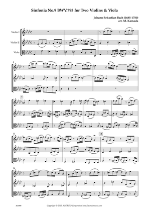Sinfonia No.9 BWV.795 for Two Violins & Viola