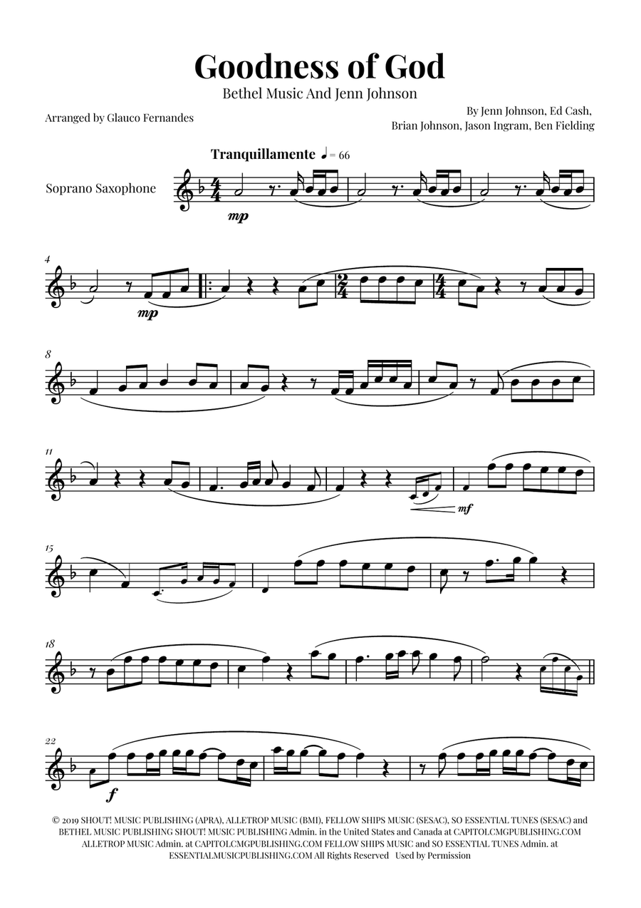 Goodness Of God Soprano Saxophone scores gallery preview page 1