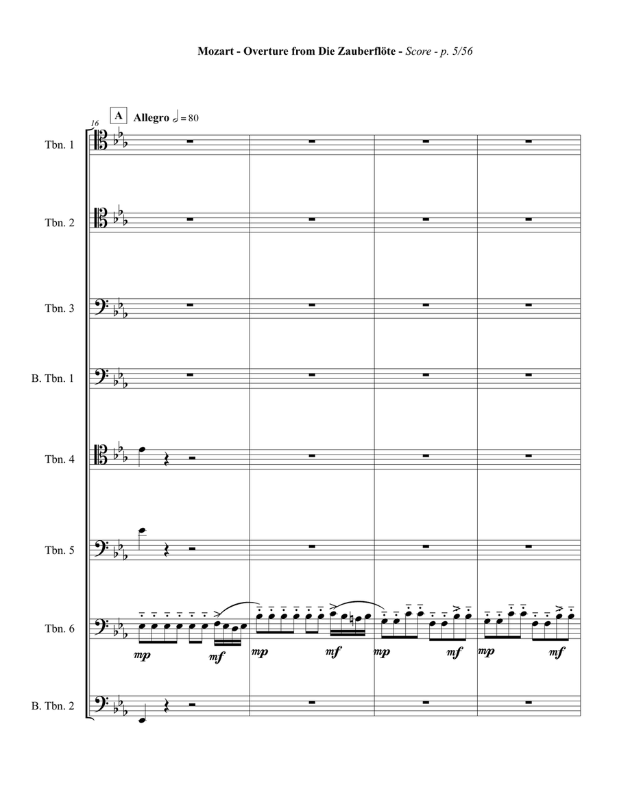Overture to the Magic Flute for Trombone Octet Large Ensemble scores gallery preview page 5