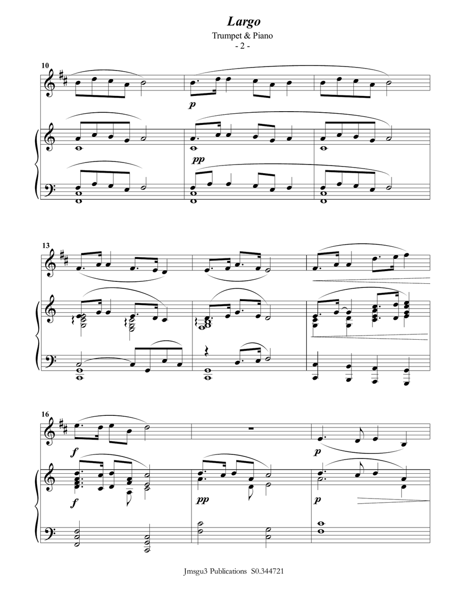 Dvořák: Largo from the New World Symphony for Trumpet & Piano B-Flat Trumpet scores gallery preview page 2
