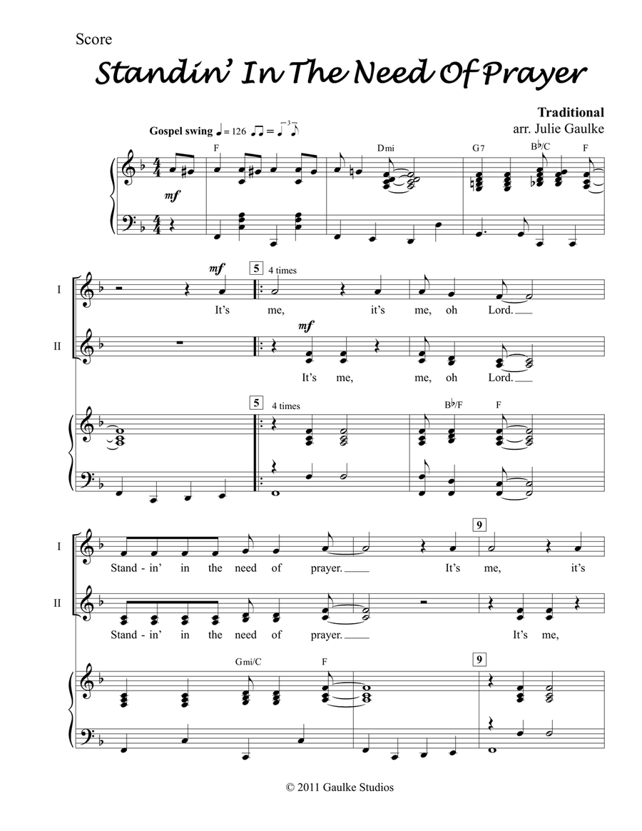 Standing In The Need Of Prayer Piano scores gallery preview page 1