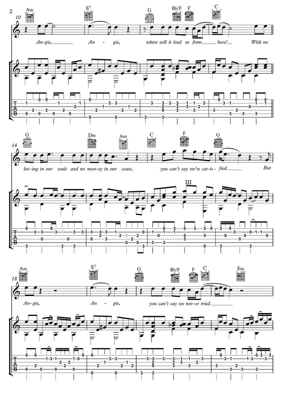 Angie Guitar Tablature scores gallery preview page 2