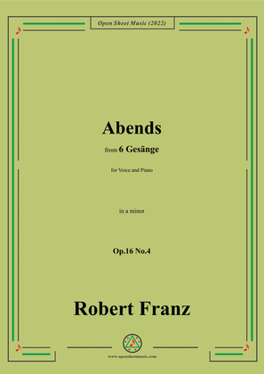 Book cover for Franz-Abends,in a minor,Op.16 No.4,from 6 Gesange