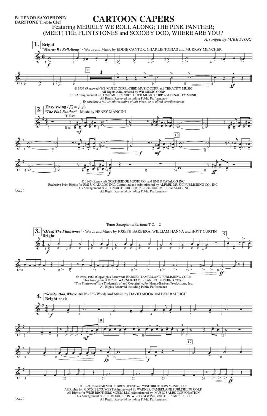 Cartoon Capers: Bb Tenor Saxophone/Bartione Treble Clef