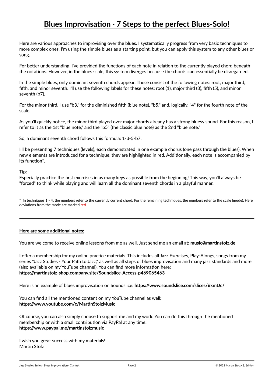 Blues in C - Clarinet · Improvisation Guide Clarinet Solo scores gallery preview page 2