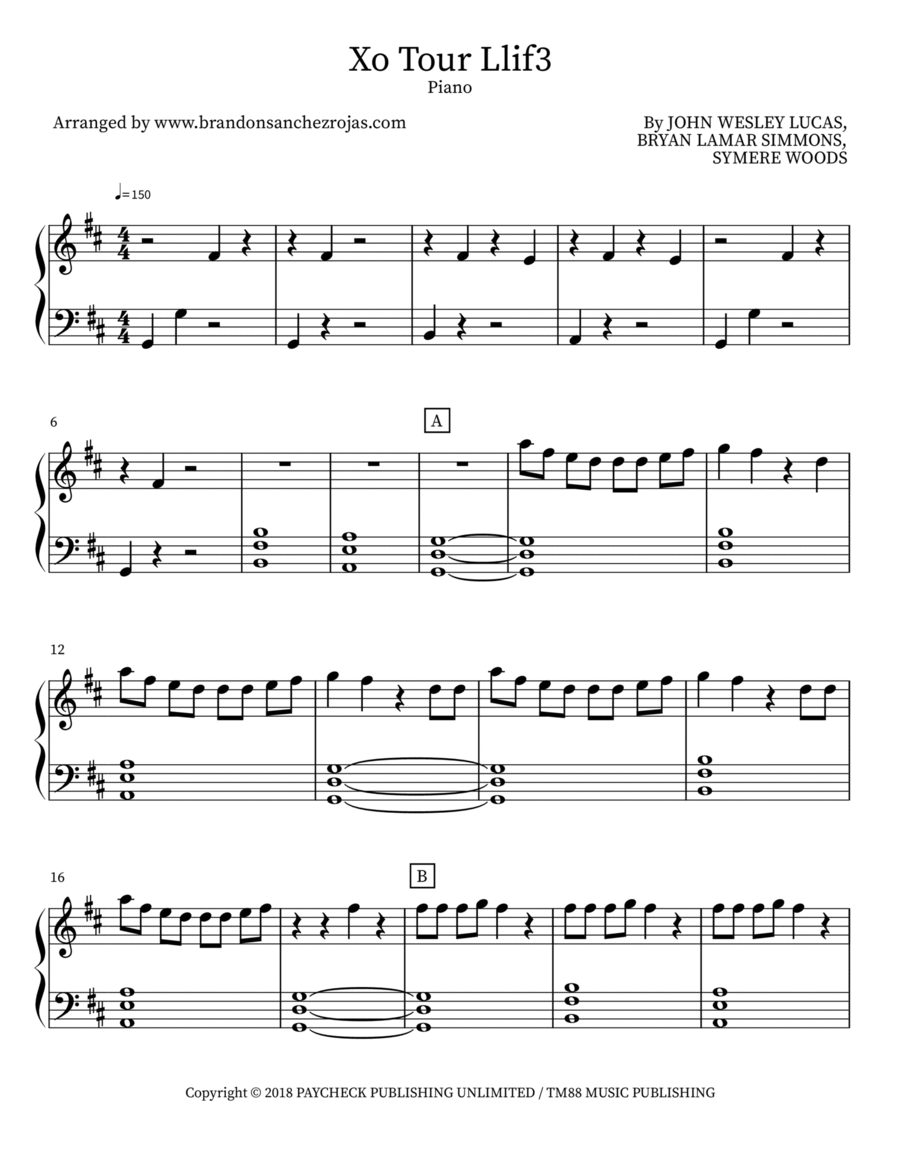Xo Tour Llif3 Xo Tour Llif3 Easy Piano scores gallery preview page 1