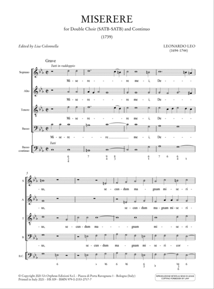 Miserere (1739) for Double Choir (SATB-SATB) and Continuo. Critical Edition based on the Autograph Manuscript 4-Part scores gallery preview page 2