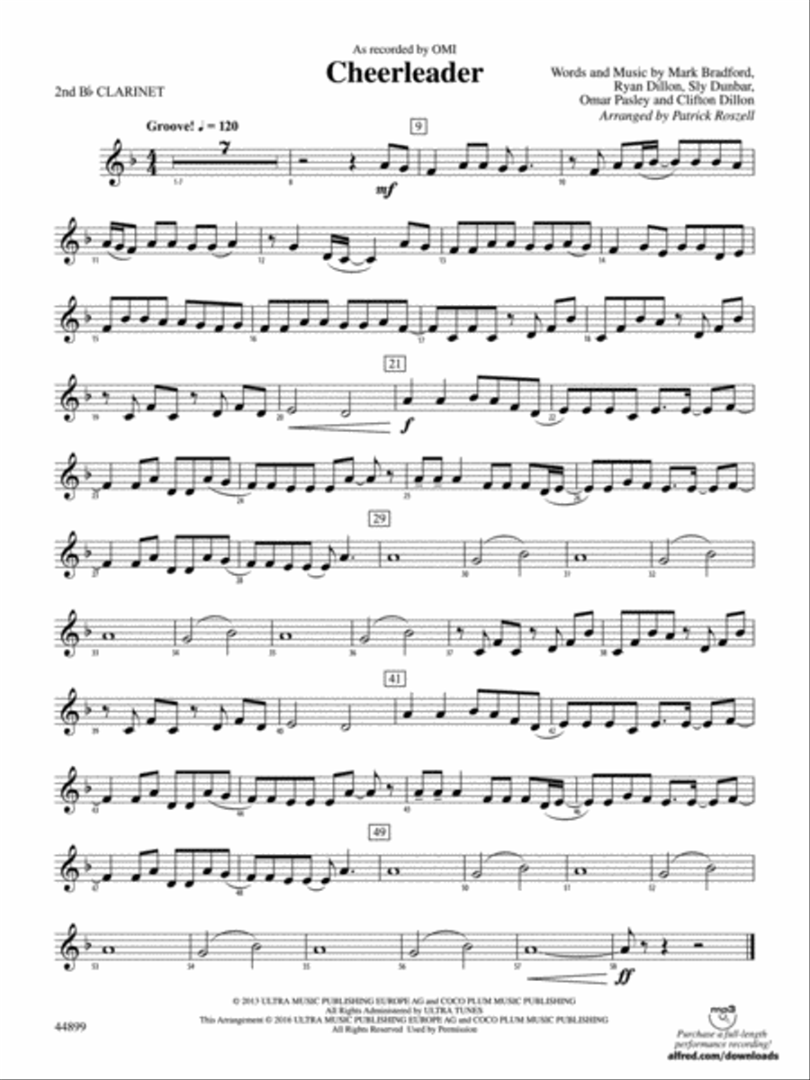 Cheerleader: 2nd B-flat Clarinet Concert Band scores gallery preview page 1