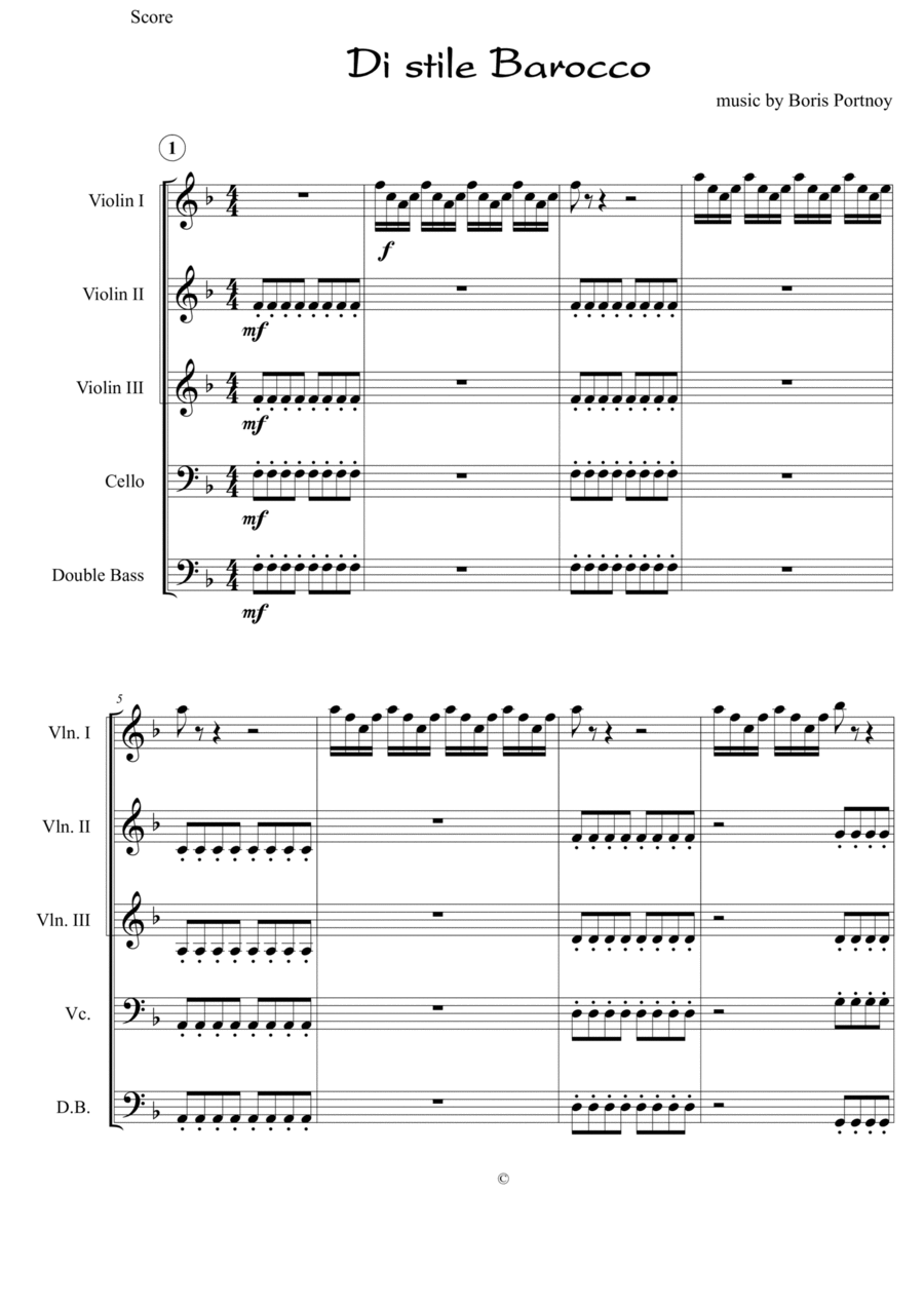 Di stile Barocco for Beginning String Orchestra String Orchestra scores gallery preview page 1