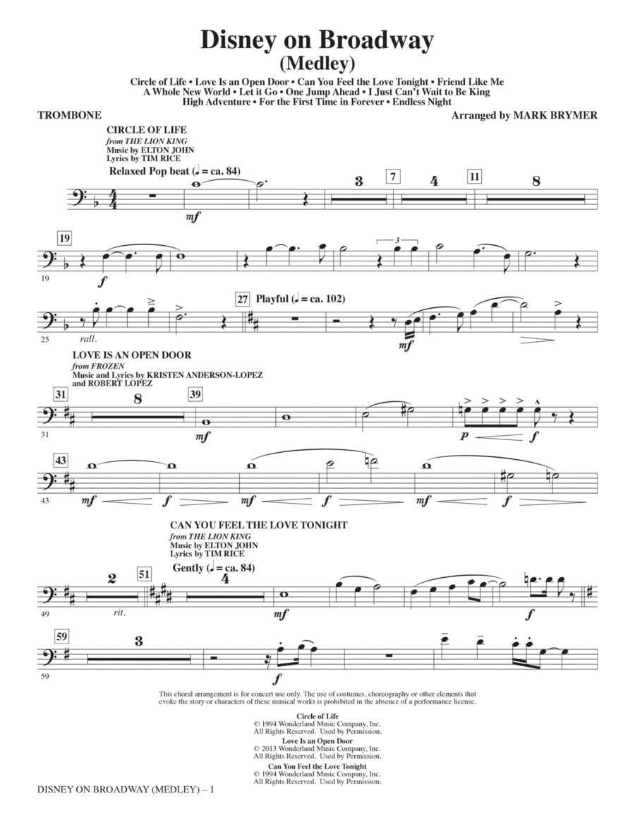 Disney On Broadway (Medley) - Trombone