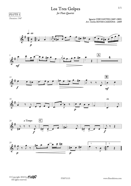 Los Tres Golpes by Ignacio Cervantes Flute Quartet - Digital Sheet Music