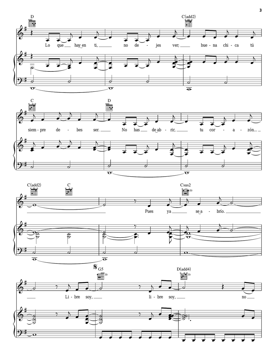 Libre Soy (Martina Stoessel Version) Piano, Vocal, Guitar scores gallery preview page 3