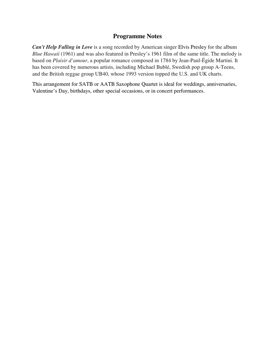 Can't Help Falling In Love Saxophone Quartet scores gallery preview page 2