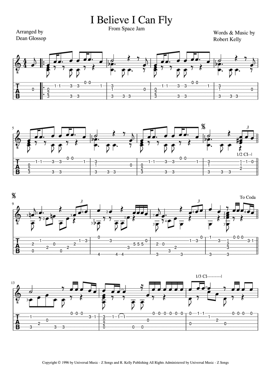 I Believe I Can Fly Electric Guitar scores gallery preview page 1