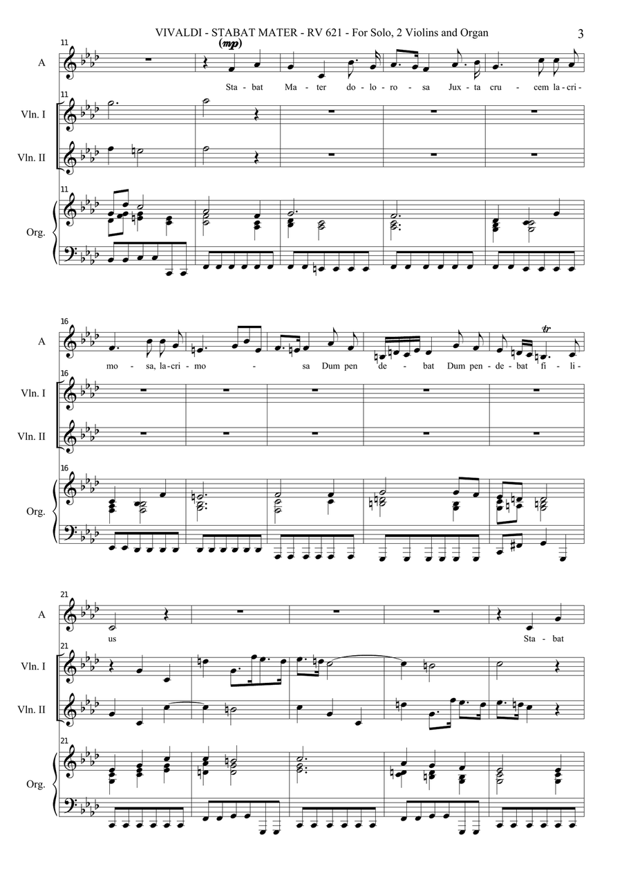STABAT MATER (1) - (From Stabat Mater- RV 621) - For Solo, 2 Violins and Organ - With parts Low Voice scores gallery preview page 3