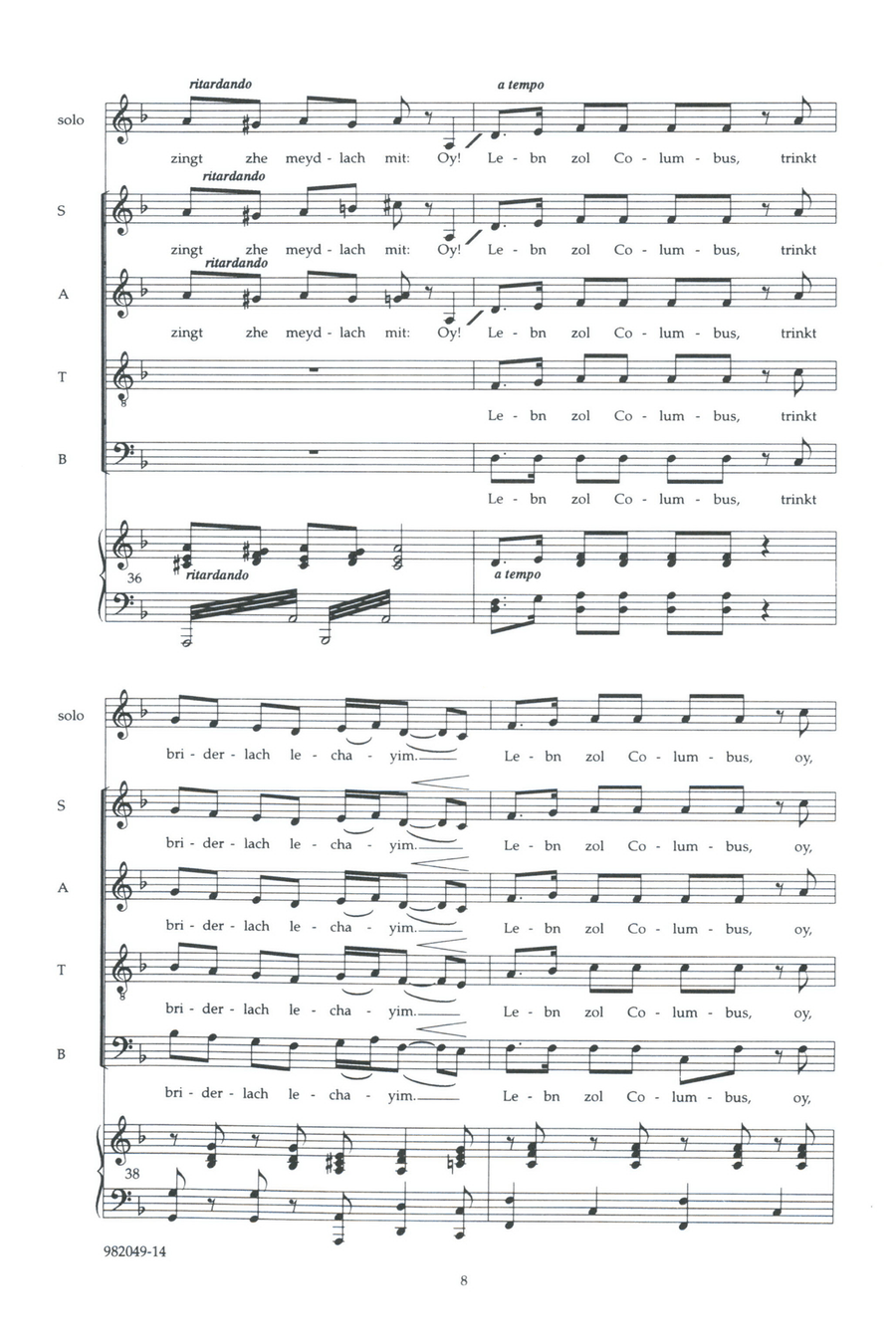 Lebn Zol Columbus Solo (high), Piano 4-Part - Digital Sheet Music page 6