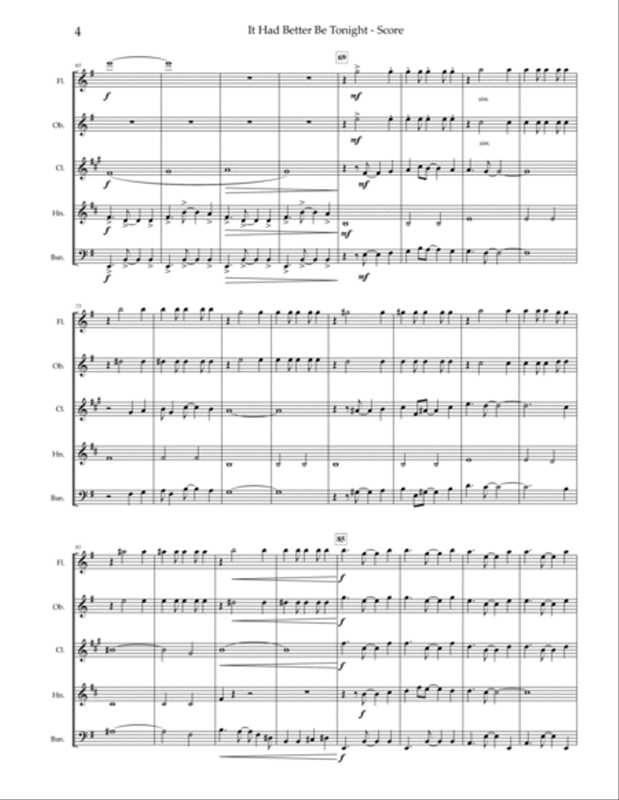 It Had Better Be Tonight Woodwind Quintet scores gallery preview page 5