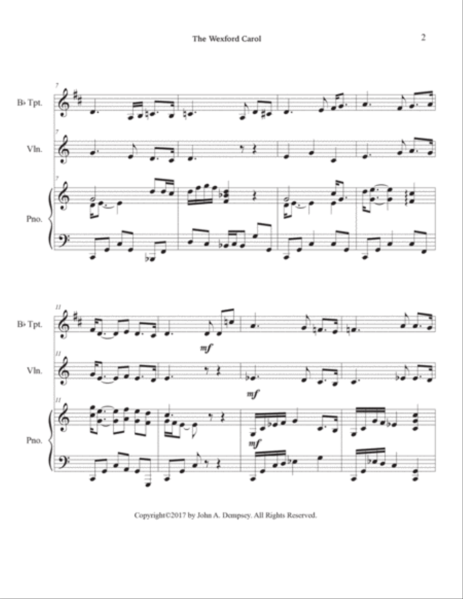 The Wexford Carol (Trio for Trumpet, Violin and Piano) B-Flat Trumpet scores gallery preview page 6