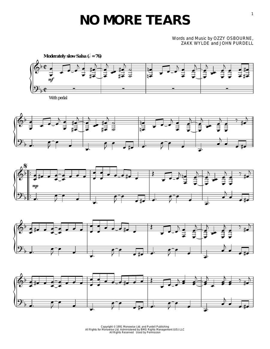 No More Tears [Jazz version] by Ozzy Osbourne - Piano Solo