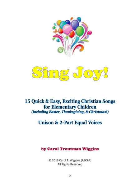 Sing Joy! (15 Quick & Easy, Exciting Christian Songs for Elementary Children (including Easter, Tha image number null