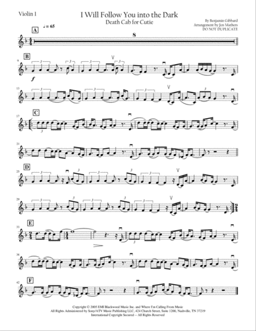 I Will Follow You Into The Dark String Quartet scores gallery preview page 1