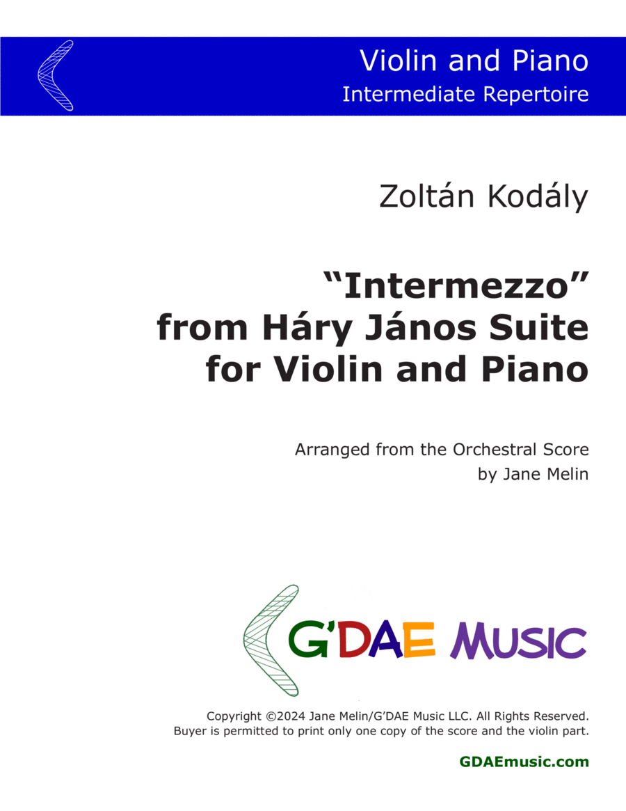 Kodály - Intermezzo from Háry János Suite - for Violin and Piano Chamber Music scores gallery preview page 1
