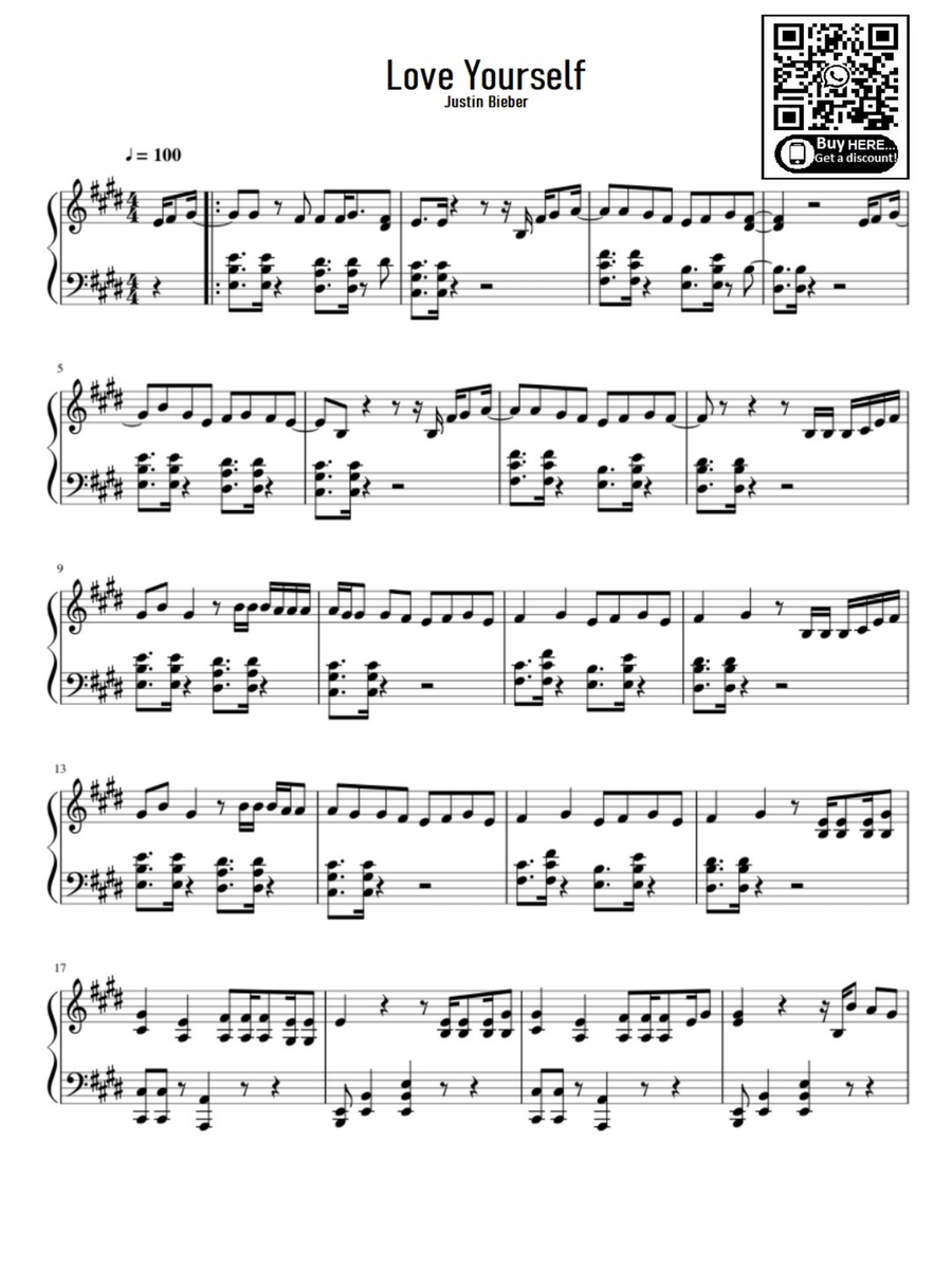 Love Yourself Love Yourself Easy Piano scores gallery preview page 1