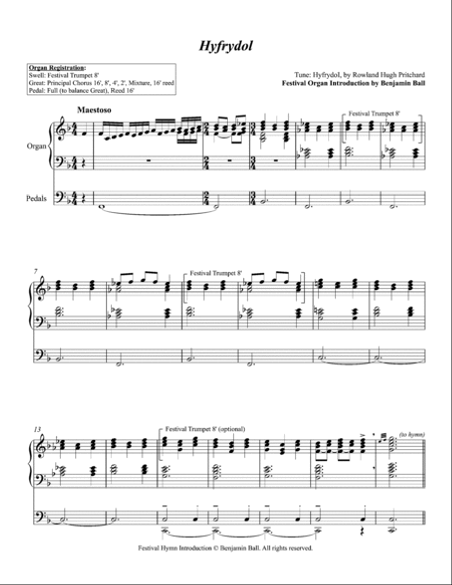 Hyfrydol (hymn introduction) Organ Solo scores gallery preview page 2