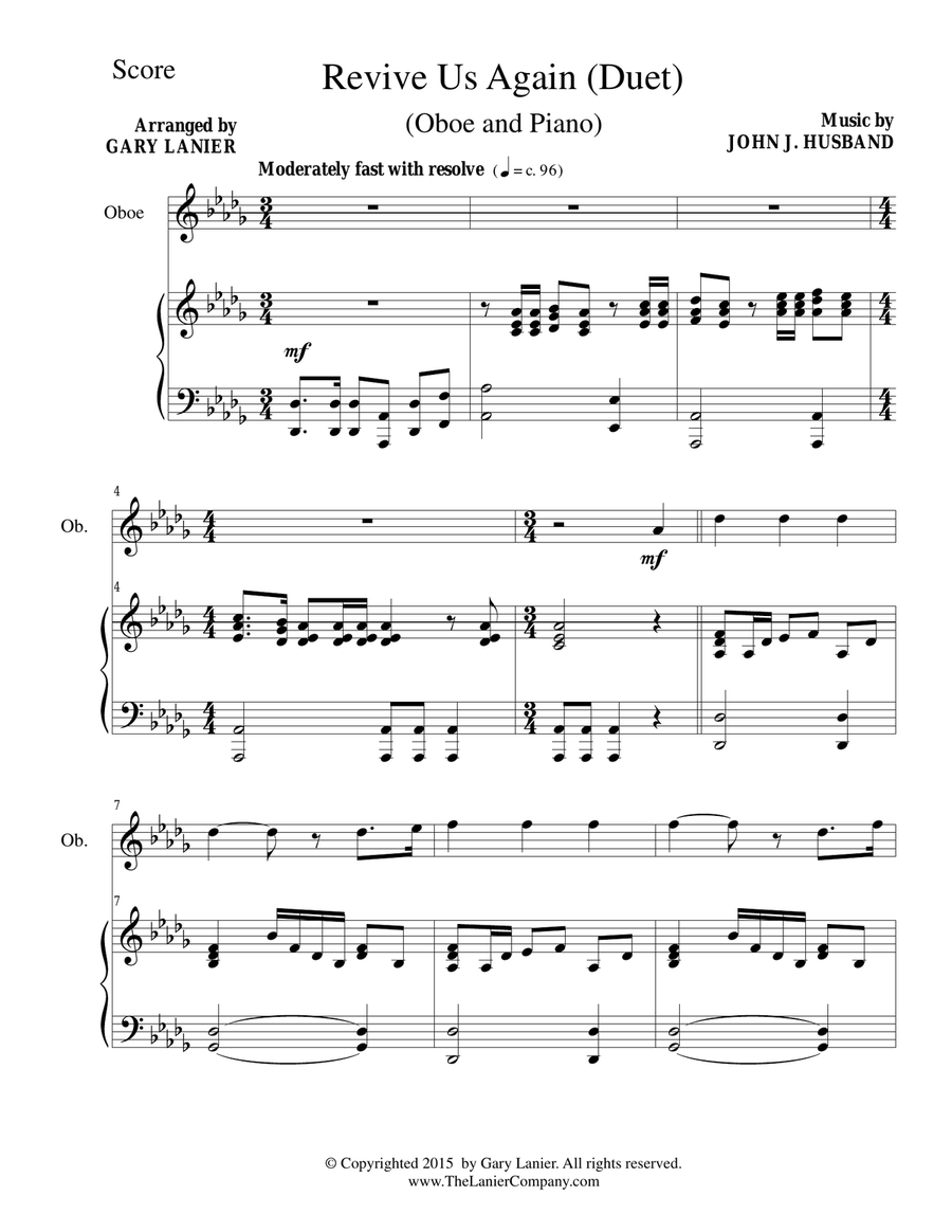 REVIVE US AGAIN (Duet – Oboe and Piano/Score and Parts) Woodwind Duet scores gallery preview page 1