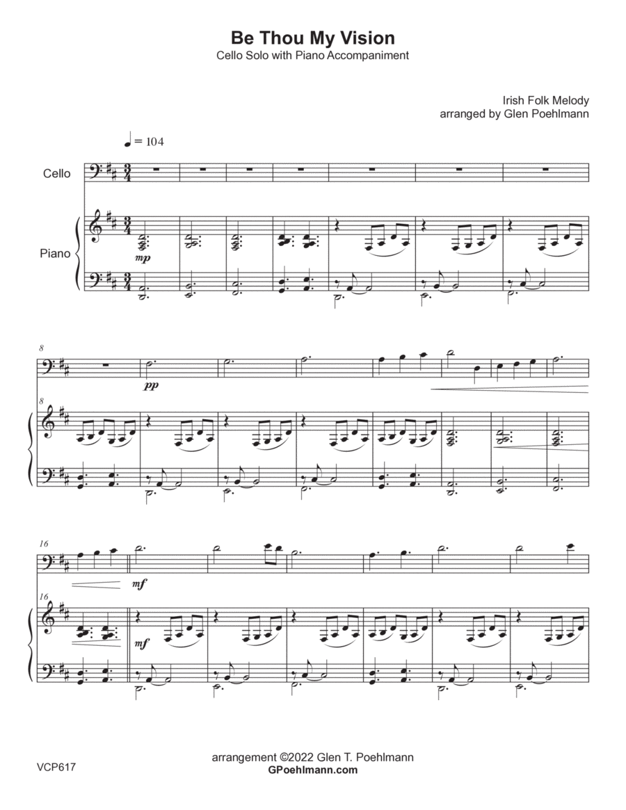 BE THOU MY VISION - CELLO SOLO with Piano Accompaniment (Grade 3+) Piano scores gallery preview page 1