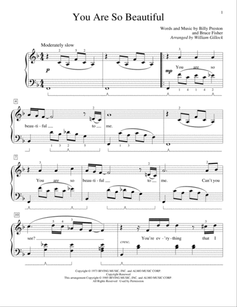 You Are So Beautiful Piano Method scores gallery preview page 1