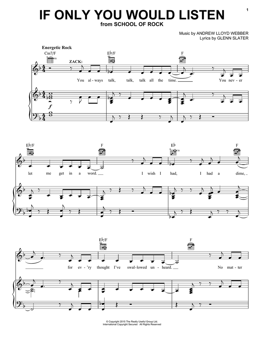 If Only You Would Listen (from School of Rock: The Musical) Piano, Vocal, Guitar scores gallery preview page 1