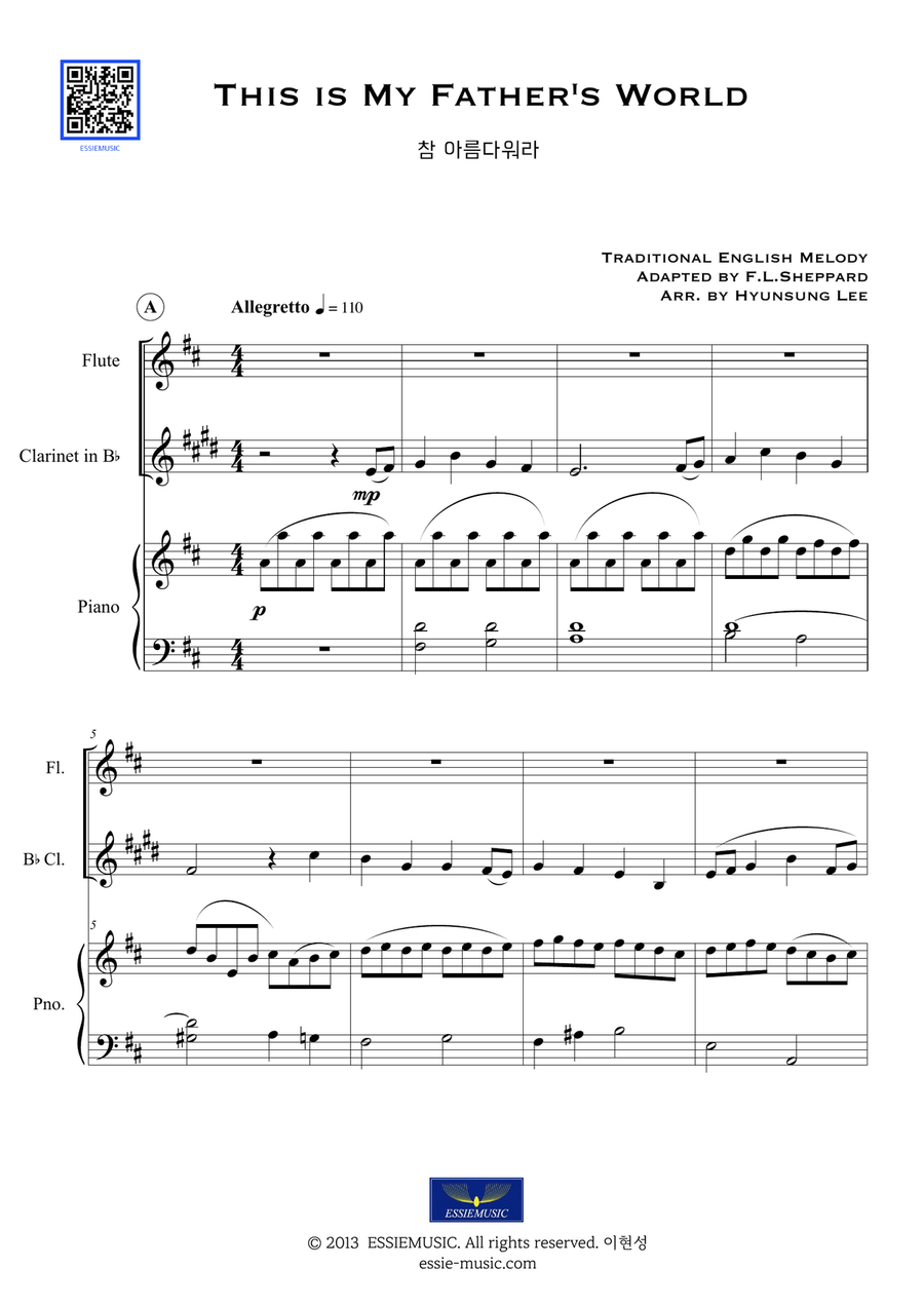This is My Father's World - for Flute, Clarinet, Piano Woodwind Ensemble scores gallery preview page 3