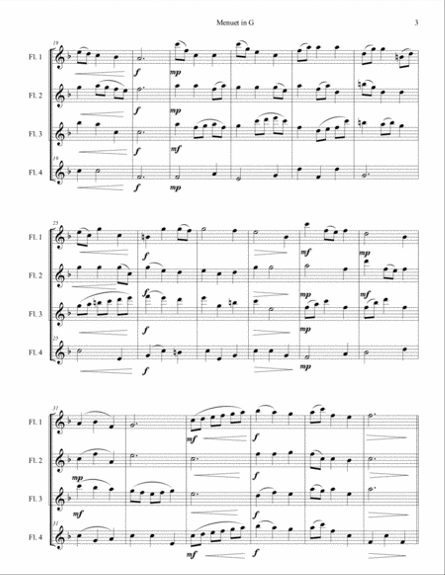 Menuet in G for Flute Quartet Flute Quartet scores gallery preview page 3
