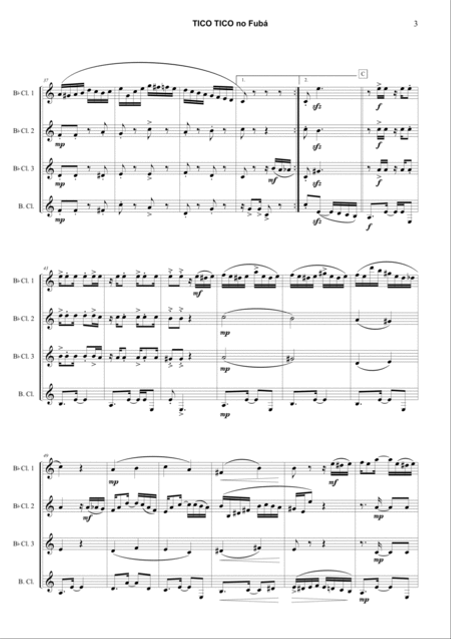 Tico Tico no Fubá Tico Tico no Fubá Clarinet Quartet scores gallery preview page 3