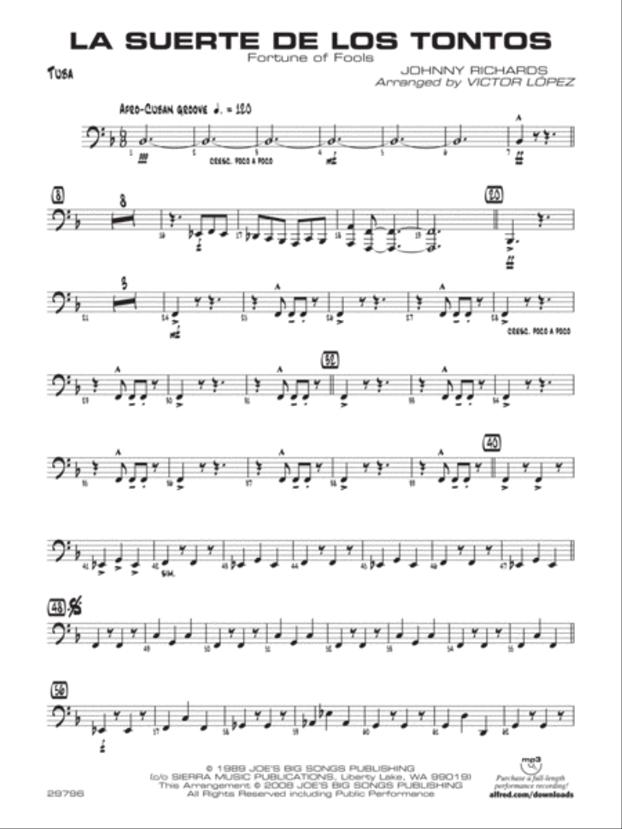 La Suerte de los Tontos: Tuba Jazz Ensemble scores gallery preview page 1